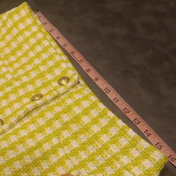 Talbots Houndstooth Pattern Tweed Check A-Line Skirt In Yellow/white/lime Color - Picture 6 of 9